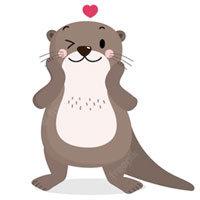 petite loutre fait un bisou coeur rouge