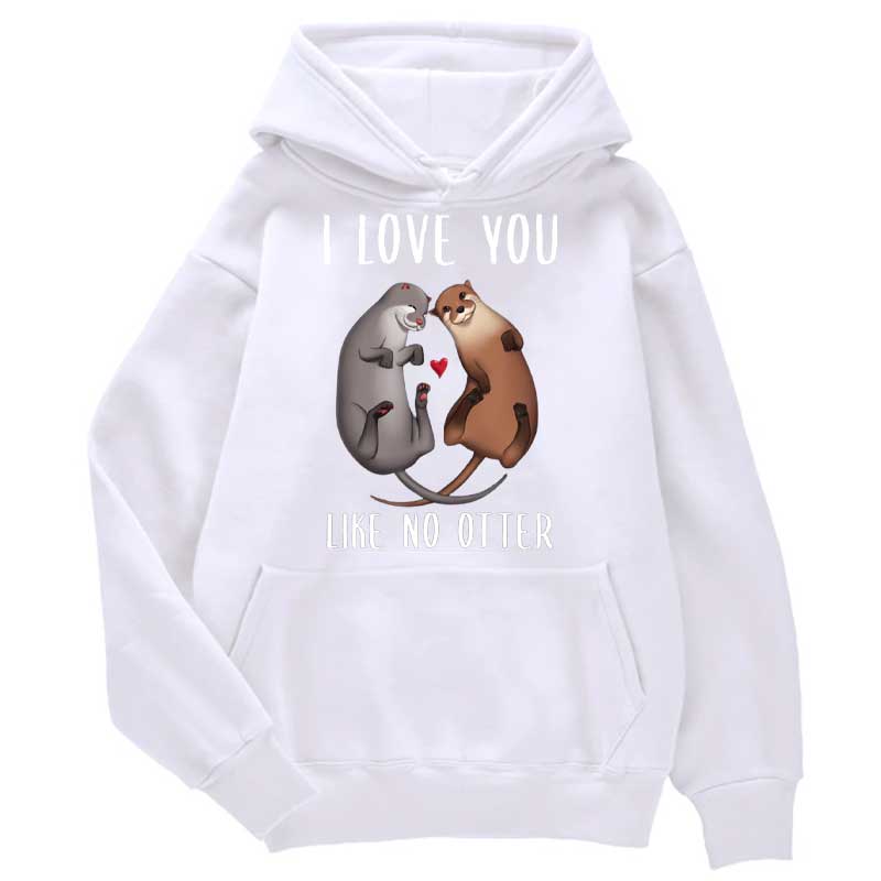 Sweat à capuche brodé couple assorti Otter Love avec initiales