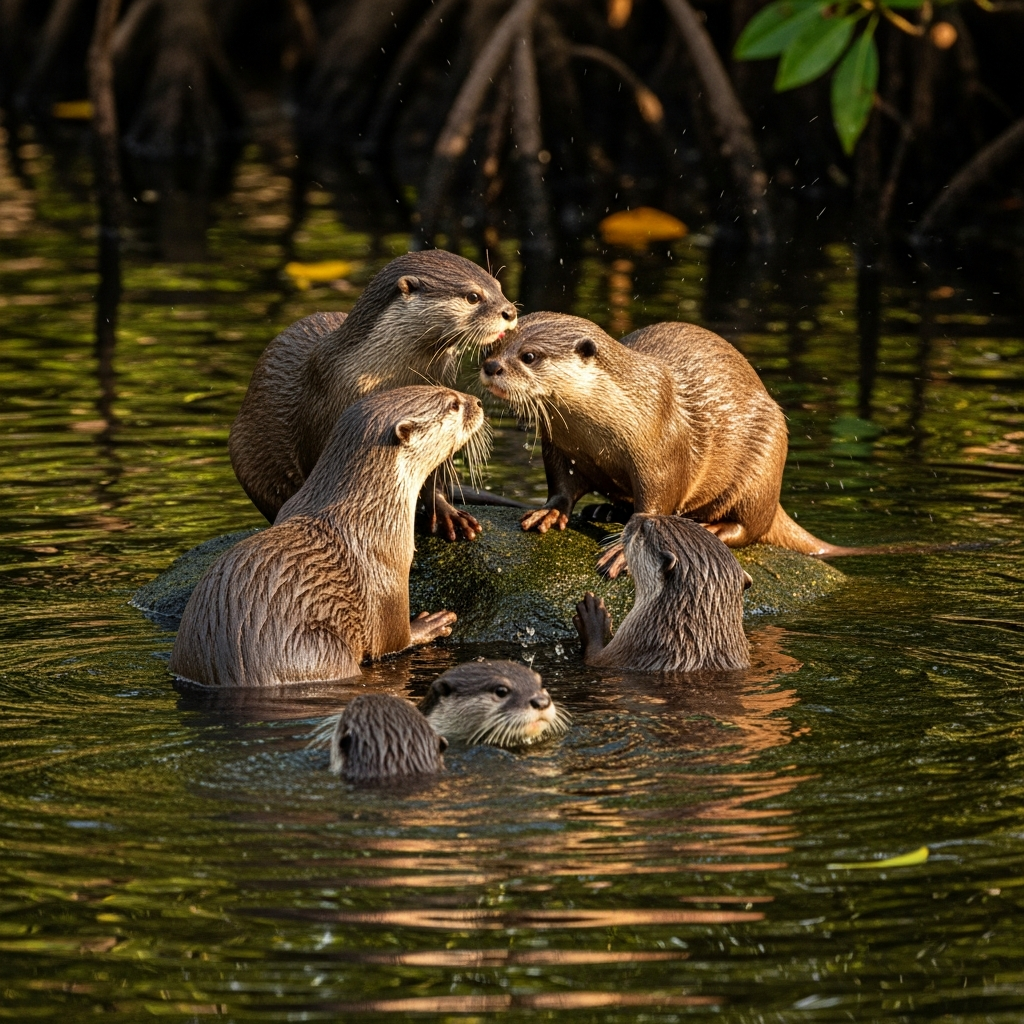 Loutre à pelage lisse : Le clan asiatique le plus social.