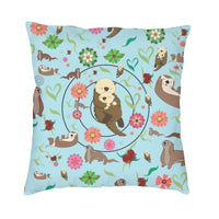 Housse de coussin petite loutre fleuries