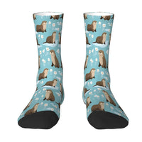 Chaussette Bleue à fleurs petite loutre