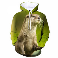 Sweat à capuche petite loutre vert