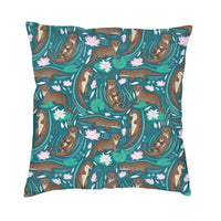 Housse de coussin famille petite loutre