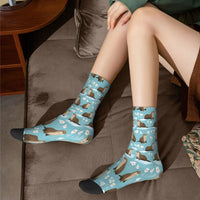 Chaussette Bleue à fleurs petite loutre