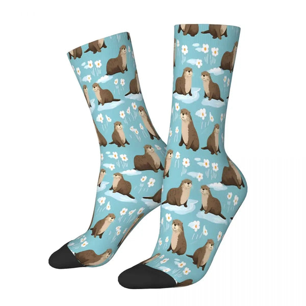Chaussette Bleue à fleurs petite loutre