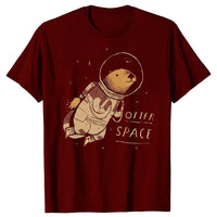 Tee-shirt petite loutre Otters Space bordeaux