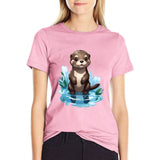 T-Shirt Loutre Rose Femme - Petite Loutre